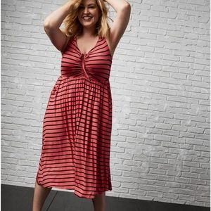 Torrid Super Soft Bright Berry Stripe Shirred Skater Midi Dress